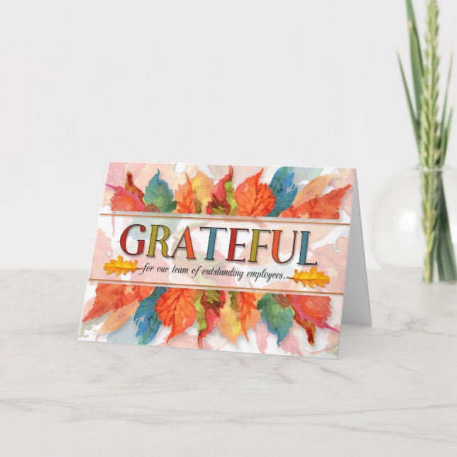 for Employee Grateful Thanksgiving Leaves Holiday Card (Front)