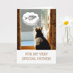 For Father, Cat And Fish Birthday Card