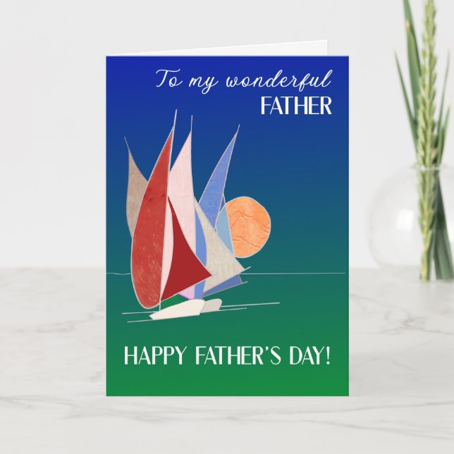 For Father on Father's Day Sailboats at Sunset Card (Front)