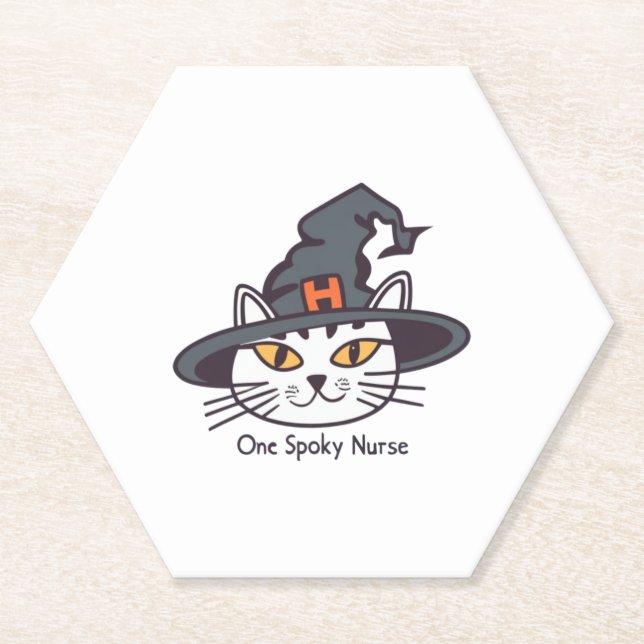 For Feline Fans One Spooky Nurse Cat   Paper Coaster (Front)