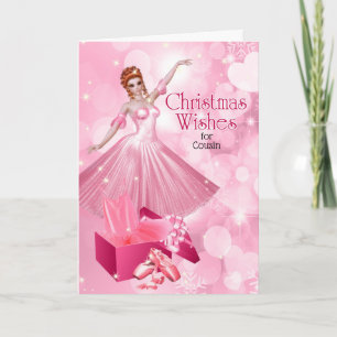 for Female Cousin Pink Christmas Ballerina Holiday Card