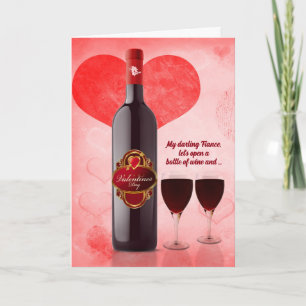 for Fiance on Valentine's Day Wine Holiday Card