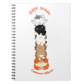 For Fifth Grade Kids Back to School 5 Cats Cute Notebook