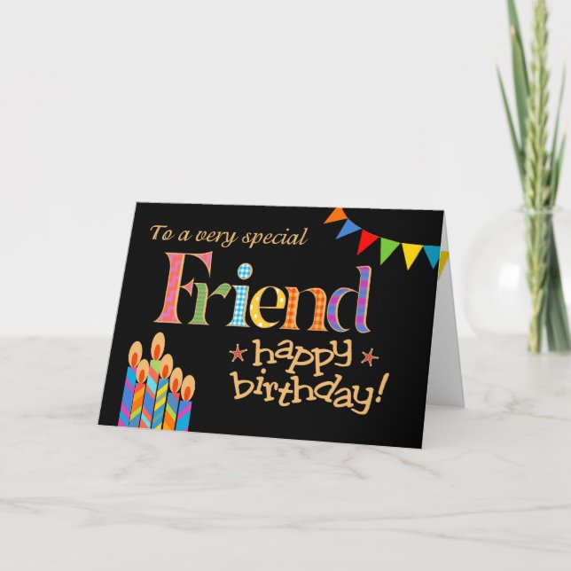 For Friend Chic Candles, Bunting Birthday Card (Front)