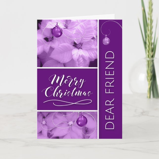 for Friend Lavender Purple Poinsettia Christmas Holiday Card (Front)