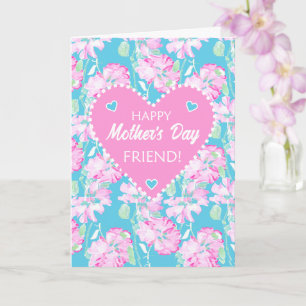 For Friend on Mothers Day Pink Roses on Blue Card