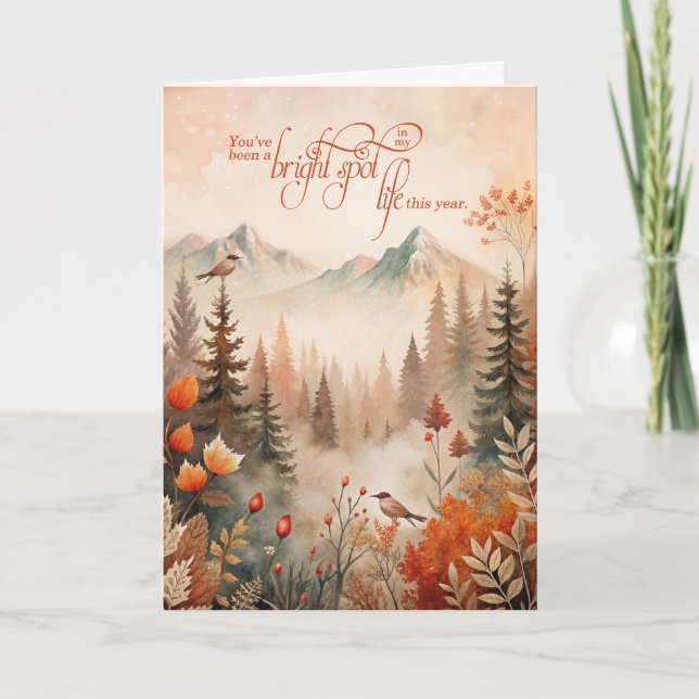 for Friend Sentimental Autumn Mountain Pines Holiday Card (Front)