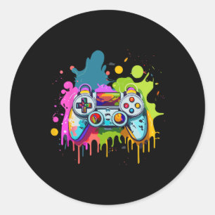For Gamers Paint Controller Gaming Apparel Video G Classic Round Sticker