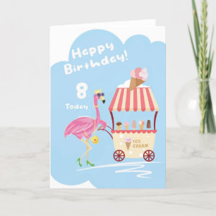 For Girl 8th Cute Flamingo Birthday Card