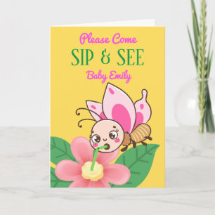 For Girl Sip and See Baby Shower Invitation