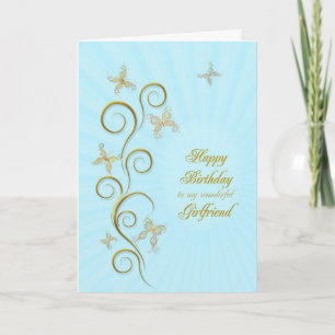 For girlfriend, Birthday with golden butterflies Card