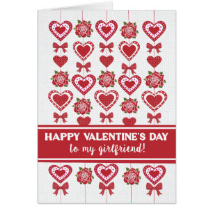For Girlfriend Valentine's Red Roses Hearts Bows