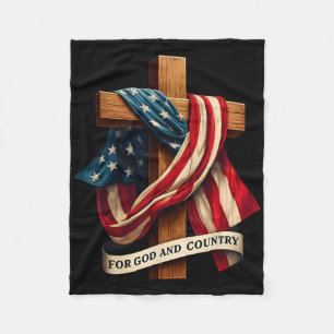 For God And Country Cross Christian Patriotic Jesu Fleece Blanket
