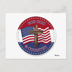 For God And Country - Cross with 50 stars US Flag Postcard