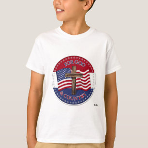 For God And Country - Cross with 50 stars US Flag T-Shirt
