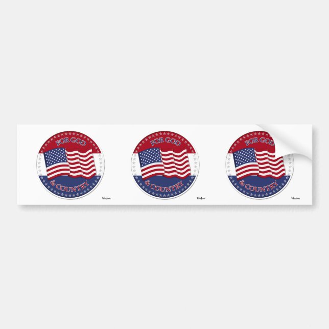 For God And Country - round with 50 stars US Flag Bumper Sticker (Front)