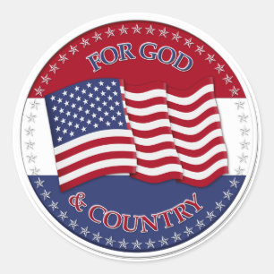 For God And Country - round with 50 stars US Flag Classic Round Sticker