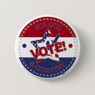 For God and Country VOTE! Star Check Mark 6 Cm Round Badge