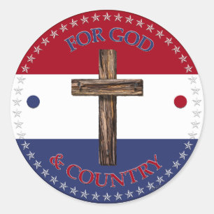For God and Country with Cross Classic Round Sticker