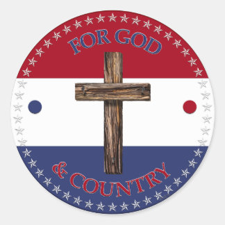 For God and Country with Cross Classic Round Sticker