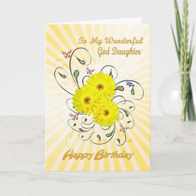 For God Daughter birthday card with yellow flowers (Front)