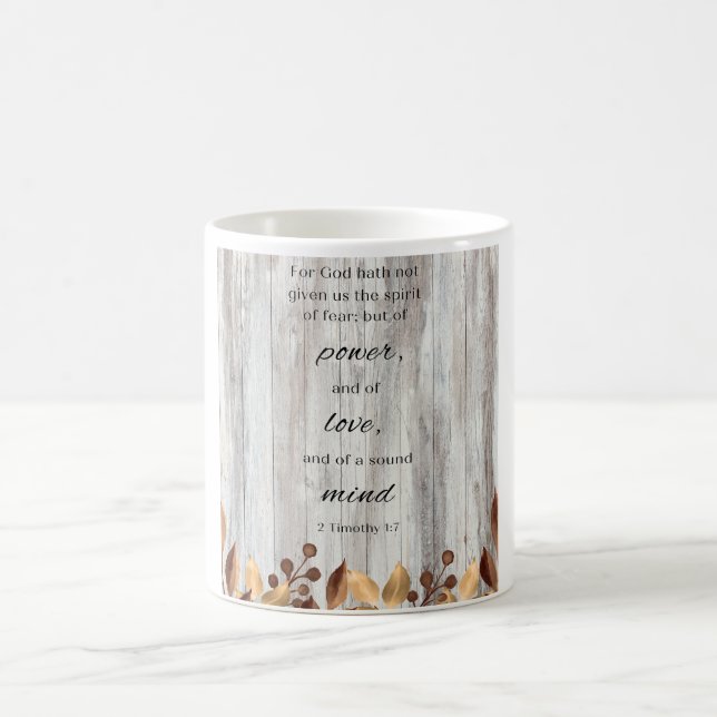 For God Has Not Wooden Grey Bible Verse Coffee Mug (Center)