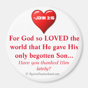 For God so loved the world John 3:16 Magnet
