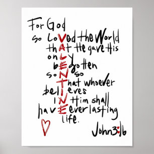 For God So Loved The World Valentine Christian Rel Poster