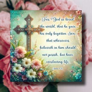 For God So Loved The World Vintage Cross Pastel Holiday Card
