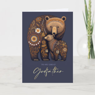 For Godfather on Father's Day Cute Bears Folk Art Card
