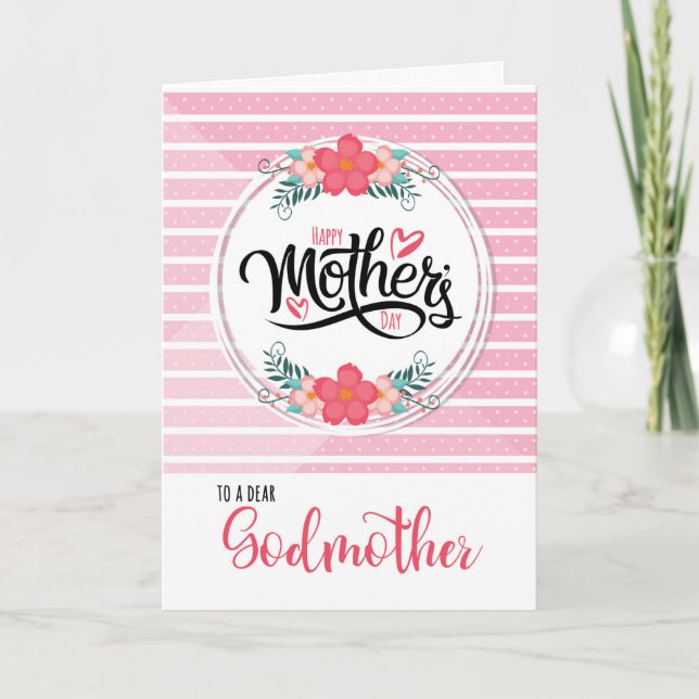 For Godmother on Mother's Day Pink Bontanical Card (Front)