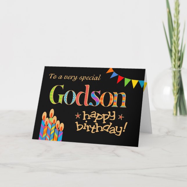 For Godson Chic Candles, Bunting Birthday Card (Front)