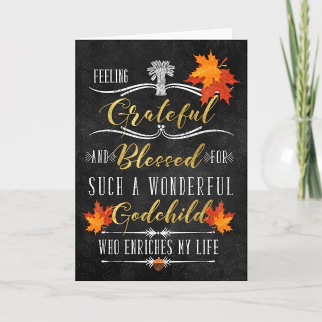 for Godson Thanksgiving Blessings Chalkboard Holiday Card (Front)