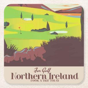 'For Golf' Northern Ireland Travel poster Square Paper Coaster