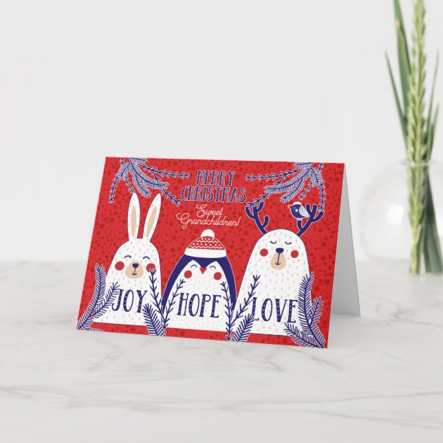 for Grandchildren Christmas Woodland Creatures Holiday Card (Front)