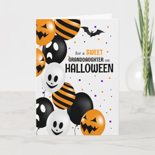for Granddaughter Balloons Polka Dots Halloween Card (Front)