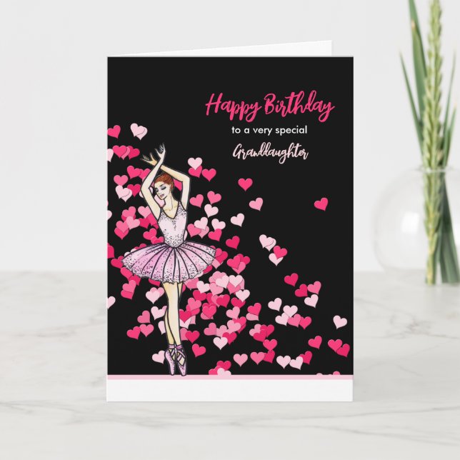 For Granddaughter Birthday Ballerina Pink Dress  Card (Front)