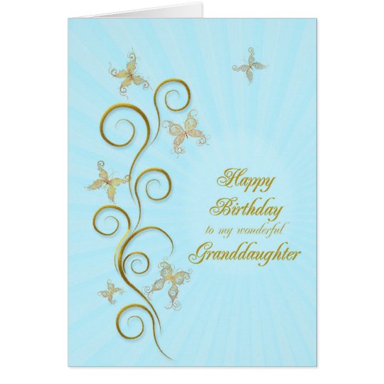 For granddaughter, Birthday golden butterflies Card