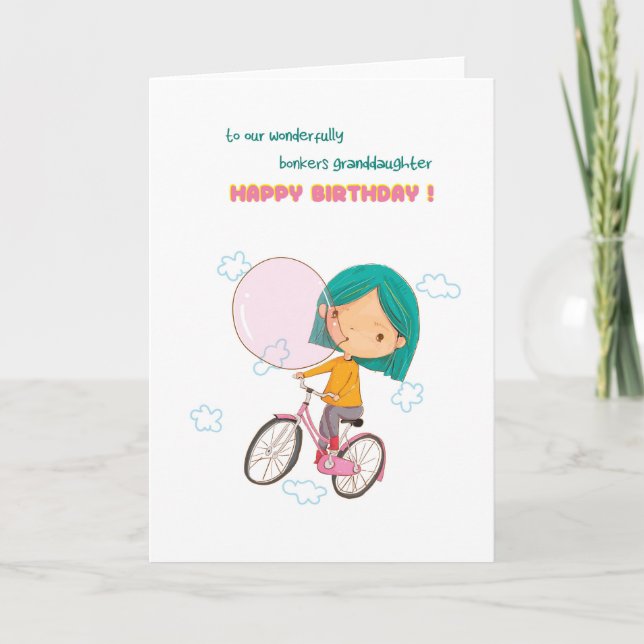 For Granddaughter Bonkers Bubble gum Birthday Card (Front)