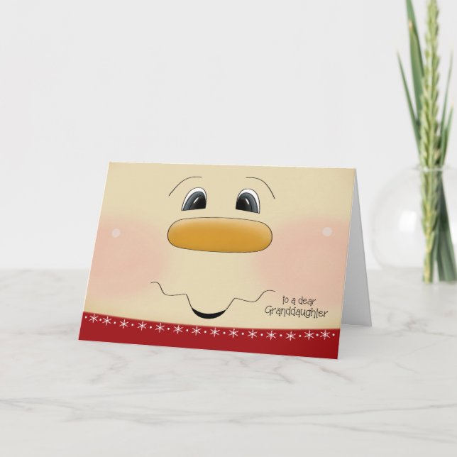 For Granddaughter Christmas Happy Snowman Face Holiday Card (Front)