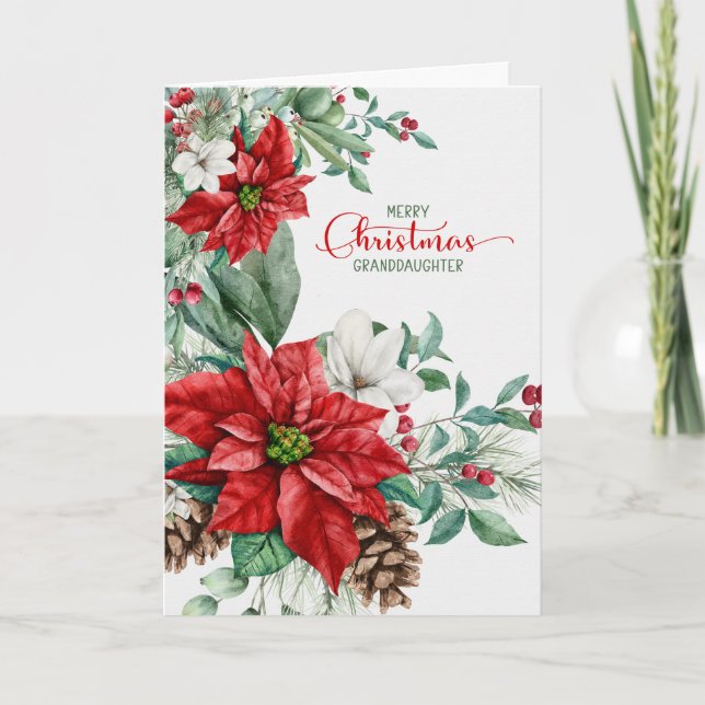 for Granddaughter Christmas Poinsettias Elegant Holiday Card (Front)
