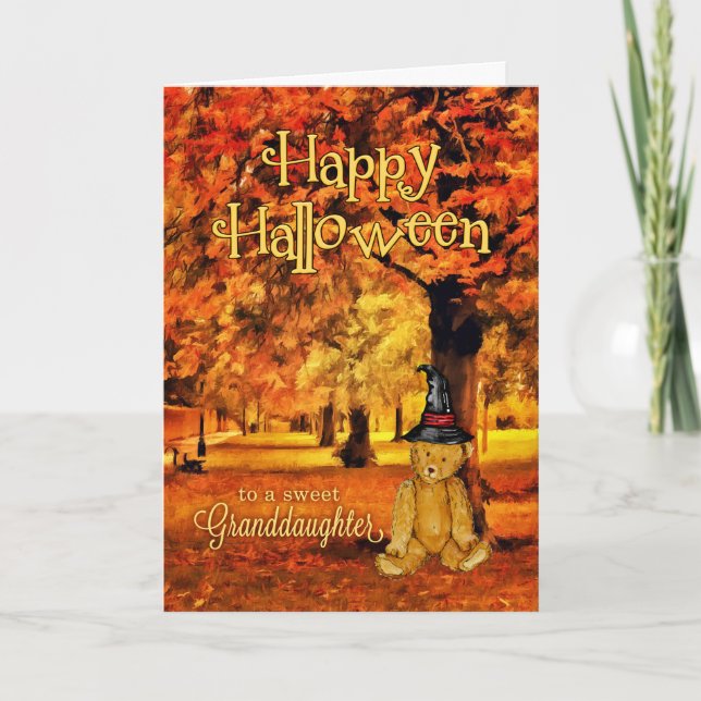 for Granddaughter on Halloween Teddy Bear Witch Card (Front)