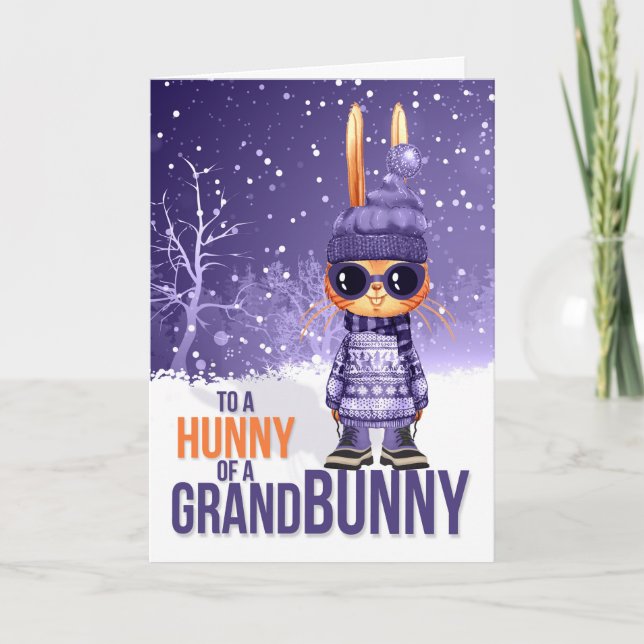 for Granddaughter Purple Christmas Bunny Holiday Card (Front)