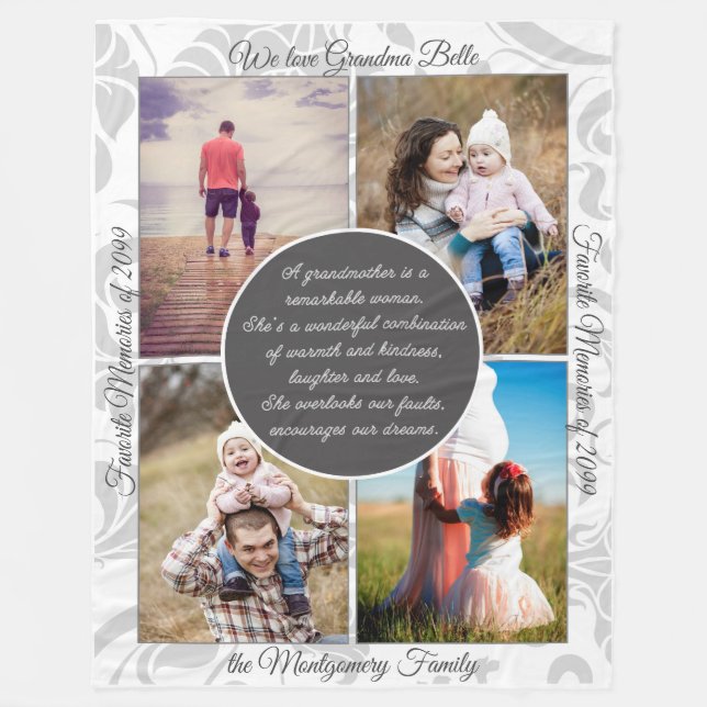 for Grandma 4 Photo Name and Message Loving Memory Fleece Blanket (Front)