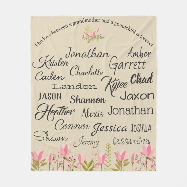For Grandmother | Grandchildren Names Collage Fleece Blanket (Front)