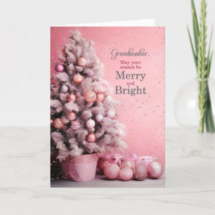 for Grandmother Merry and Bright Pink Christmas Holiday Card