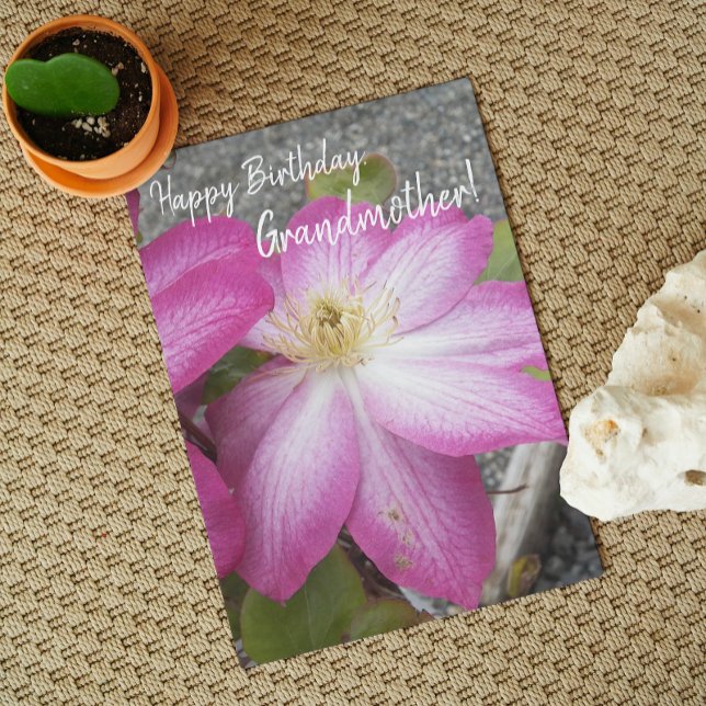 For Grandmother Pink Clematis Floral Birthday Card (In Situ)