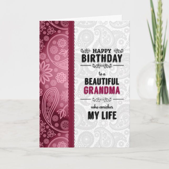 for Grandmother's Birthday Pink Hearts and Paisley Card (Front)