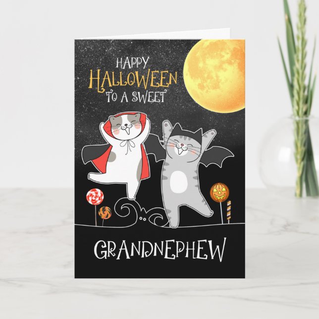 for Grandnephew PURRfect Halloween Dancing Cats Holiday Card (Front)