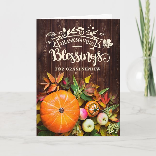 For Grandnephew Thanksgiving Blessings Pumpkins Holiday Card (Front)